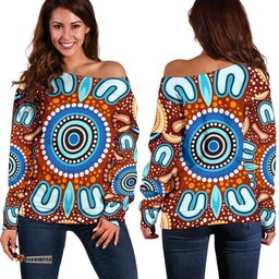 Aboriginal Women's Off Shoulder Sweater Indigenous Circle Dot Painting Ver02