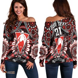 Custom Personalised Swans Football Women Off Shoulder Sweater Boomerang Indigenous Dots