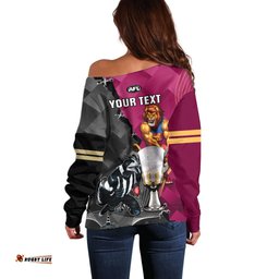 Personalised Collingwood And Lions Football Off Shoulder Sweater Grand Final Magpies Brisbane Together