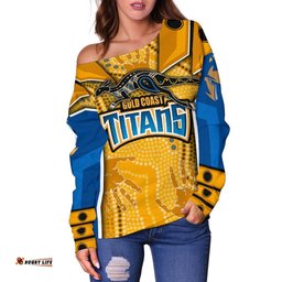 Custom Personalised Titans Women's Off Shoulder Sweater Gold Coast Aboriginal Armor Version