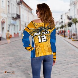 Custom Personalised Titans Women's Off Shoulder Sweater Gold Coast Aboriginal Armor Version