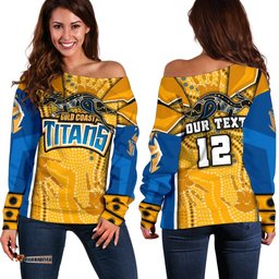Custom Personalised Titans Women's Off Shoulder Sweater Gold Coast Aboriginal Armor Version