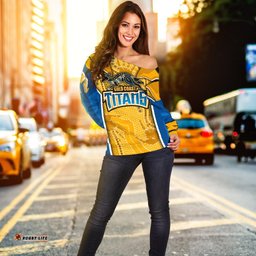 Custom Personalised Titans Women's Off Shoulder Sweater Gold Coast Aboriginal Armor Version