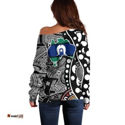 Torest Trait Islands Map Mix Aboriginal Pattern Off Shoulder Sweater
