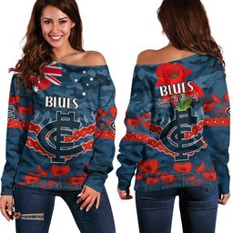 Blues Football ANZAC Women Off Shoulder Sweater Lest We Forget