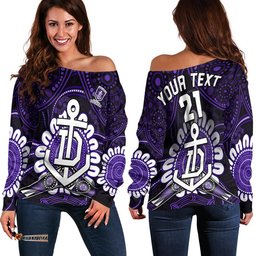 Custom Personalised Dockers Football Women Off Shoulder Sweater Boomerang Indigenous Dots