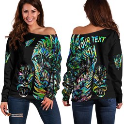 Custom Personalised New Zealand Haka Rugby Maori Women Off Shoulder Sweater Silver Fern Vibes Paua Shell