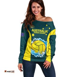 Custom Australia Water Polo 2024 Off Shoulder Sweater Aussie Shark National Color Version