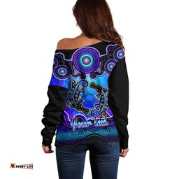 Personalised Australia Pisces Platypus Zodiac Off Shoulder Sweater Auz Astrology Aboriginal Blue