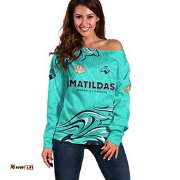 Personalised Australia Soccer Matildas Off Shoulder Sweater Kangaroo Tornado Turquoise