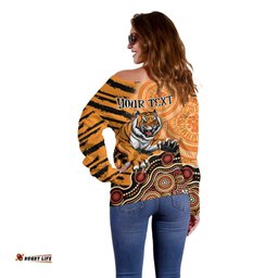 Personalised Wests Tigers NAIDOC Week 2024 Off Shoulder Sweater Aboriginal Fire Burning Sparks