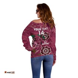 Custom Queensland Maroons Rugby Off Shoulder Sweater 2024 Koala Mix Aboriginal Art