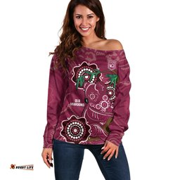 Custom Queensland Maroons Rugby Off Shoulder Sweater 2024 Koala Mix Aboriginal Art