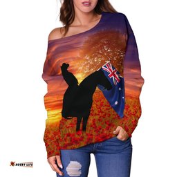 Anzac Day Women's Off Shoulder Sweater Lest We Forget 06