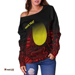 Custom Text Aboriginal Women's Off Shoulder Sweater Indigenous Flag Grunge Style