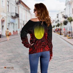 Custom Text Aboriginal Women's Off Shoulder Sweater Indigenous Flag Grunge Style