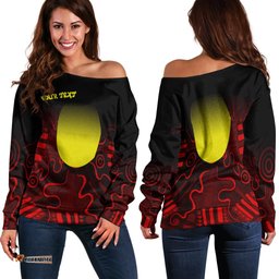 Custom Text Aboriginal Women's Off Shoulder Sweater Indigenous Flag Grunge Style