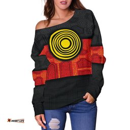 Aboriginal Women's Off shoulder Sweater Aussie Indigenous Flag