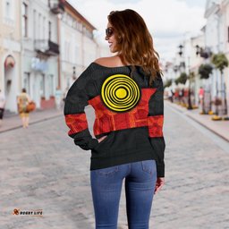 Aboriginal Women's Off shoulder Sweater Aussie Indigenous Flag