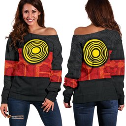 Aboriginal Women's Off shoulder Sweater Aussie Indigenous Flag