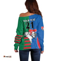 Custom Knights and Rabbitohs Rugby Off Shoulder Sweater Sporty Style