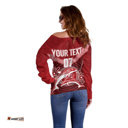 Personalised Dolphins Rugby Off Shoulder Sweater Aboriginal Boomerang Artsy Style