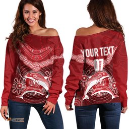 Personalised Dolphins Rugby Off Shoulder Sweater Aboriginal Boomerang Artsy Style