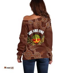 We Are One Koori and Australia Off Shoulder Sweater Aboriginal Pattern