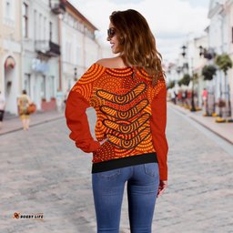 Aboriginal Personalised Women's Off Shoulder Sweater Aboriginal Boomerangs And Dot Circle