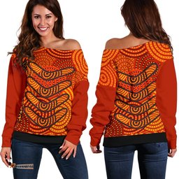 Aboriginal Personalised Women's Off Shoulder Sweater Aboriginal Boomerangs And Dot Circle