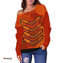 Aboriginal Personalised Women's Off Shoulder Sweater Aboriginal Boomerangs And Dot Circle