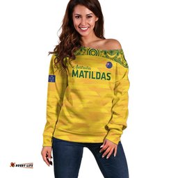 Custom Australia Matildas Off Shoulder Sweater National Color Indigenous Art