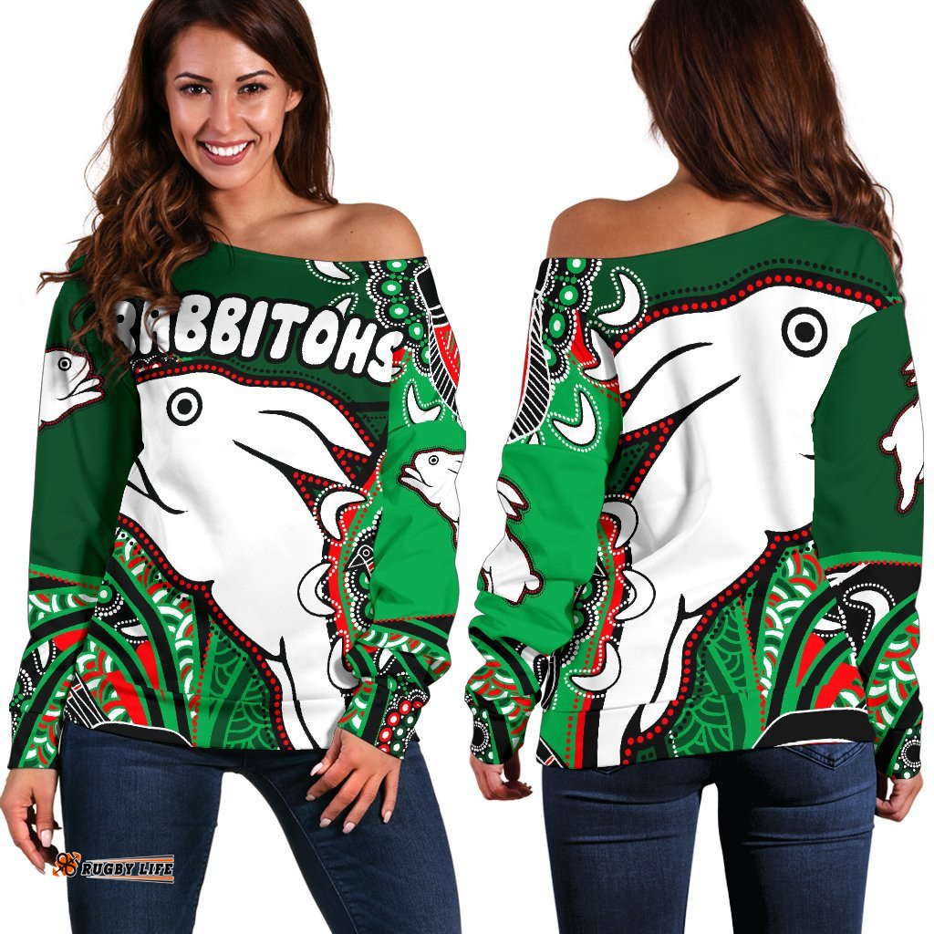 Rabbitohs Women Off Shoulder Sweater Indigenous Survival World