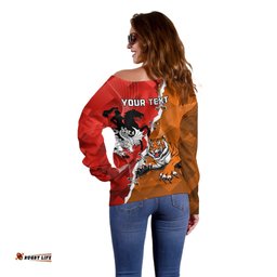 Personalised Dragons And Tigers Rugby Off Shoulder Sweater Sporty Style
