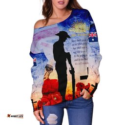 Anzac Women's Off Shoulder Sweater Anzac Lest We Forget The Australian Army