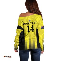 Custom Australia Cricket Off Shoulder Sweater 2024 World Cup Go Aussie Gold Version