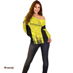 Custom Australia Cricket Off Shoulder Sweater 2024 World Cup Go Aussie Gold Version