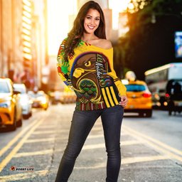 Custom Personalised Pride Hawks Women's Off Shoulder Sweater Hawthorn Naidoc Week Aboriginal Version Special 08