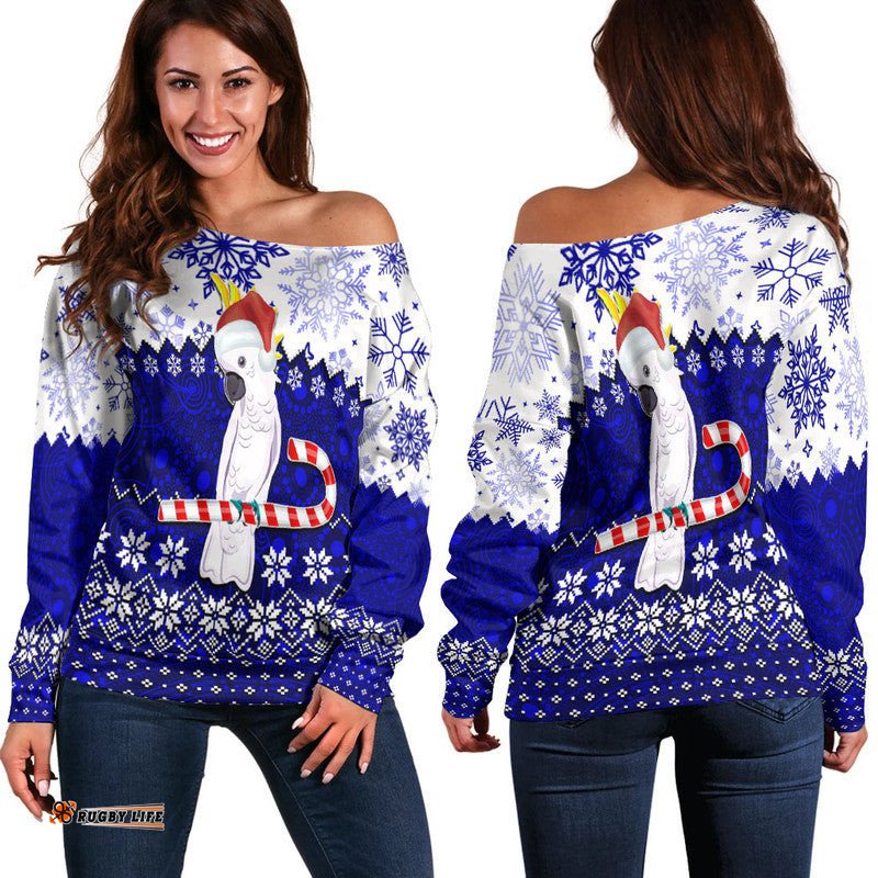 Aboriginal Christmas Cockatoo Off Shoulder Sweater Blue Style