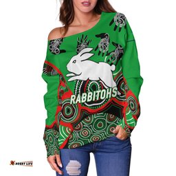 Custom Personalised Rabbitohs Rugby Aboriginal Art Women Off Shoulder Sweater