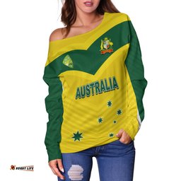 Custom Text and Number Australia Cricket Off Shoulder Sweater Go Aussie Champions