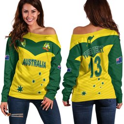 Custom Text and Number Australia Cricket Off Shoulder Sweater Go Aussie Champions
