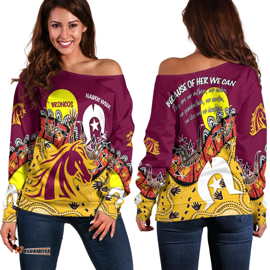 Brisbane Broncos Off Shoulder Sweater NAIDOC Week Aboriginal and Torres Strait Islander