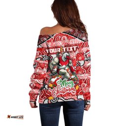 Custom Swans Football Merry Christmas Off Shoulder Sweater Indigenous Australian Art