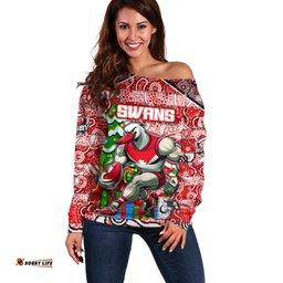 Custom Swans Football Merry Christmas Off Shoulder Sweater Indigenous Australian Art
