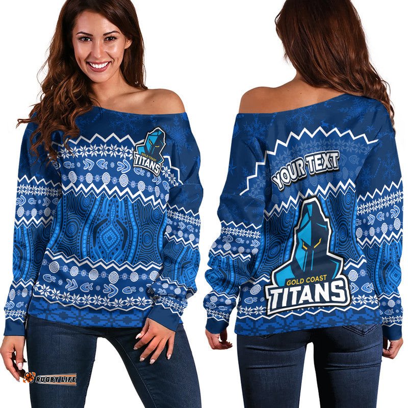 Custom Personalised Titans Aboriginal Gold Coast Christmas Vibe Women Off Shoulder Sweater