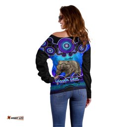 Personalised Australia Taurus Wombat Zodiac Off Shoulder Sweater Auz Astrology Aboriginal Blue
