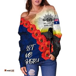 Anzac Lest We Forget Women's Off Shoulder Sweater All Gave Some, Some Gave All