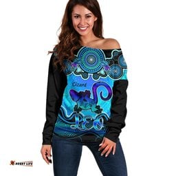 Personalised Australia Leo Lizard Zodiac Off Shoulder Sweater Auz Astrology Aboriginal Aqua