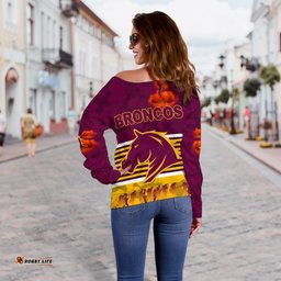 Brisbane Broncos Women's Off Shoulder Sweater Anzac Day Simple Style Maroon
